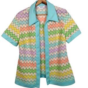 Vintage Sears Shirt Size 20 Open Front Zig Zag Pastel Semi Sheer Grannycore Top